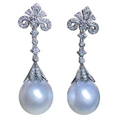 【Crown Radiance】Baroque Crest - Pendientes de gota de perlas del mar del sur y diamantes