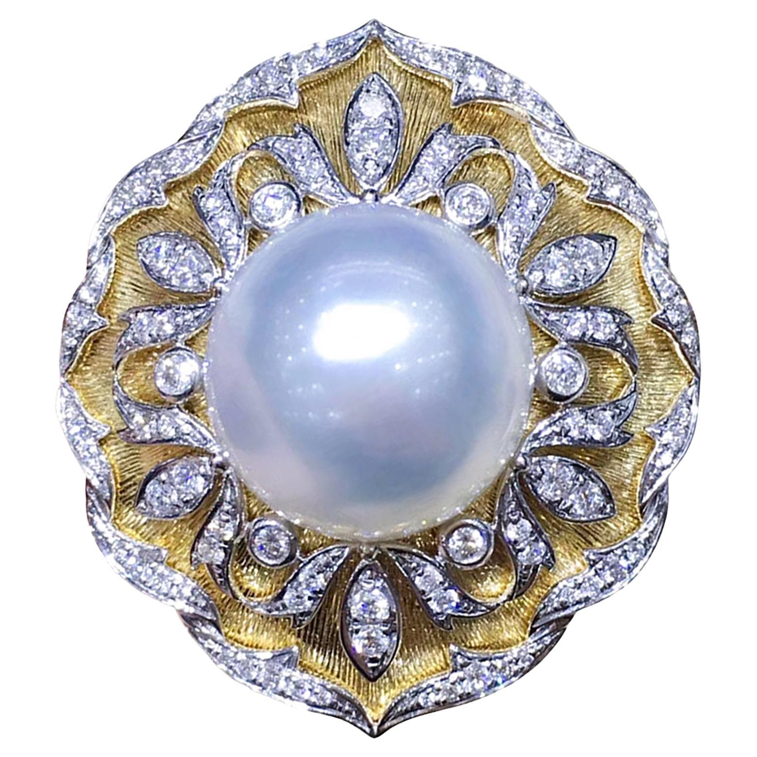 【Crown Radiance】Baroque Leaf South Sea Pearl Ring in Sculpted 18k Gold