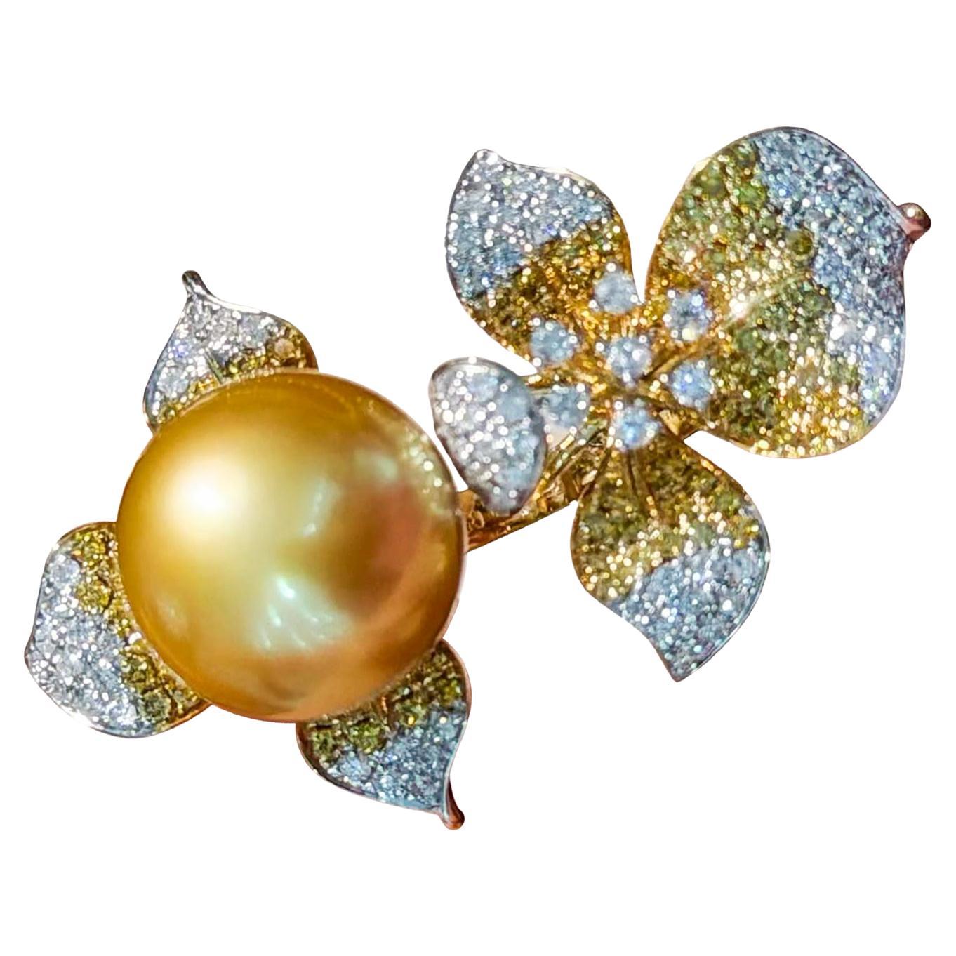 【Crown Radiance】Blooming Aurora Golden South Sea Pearl Diamond Ring
