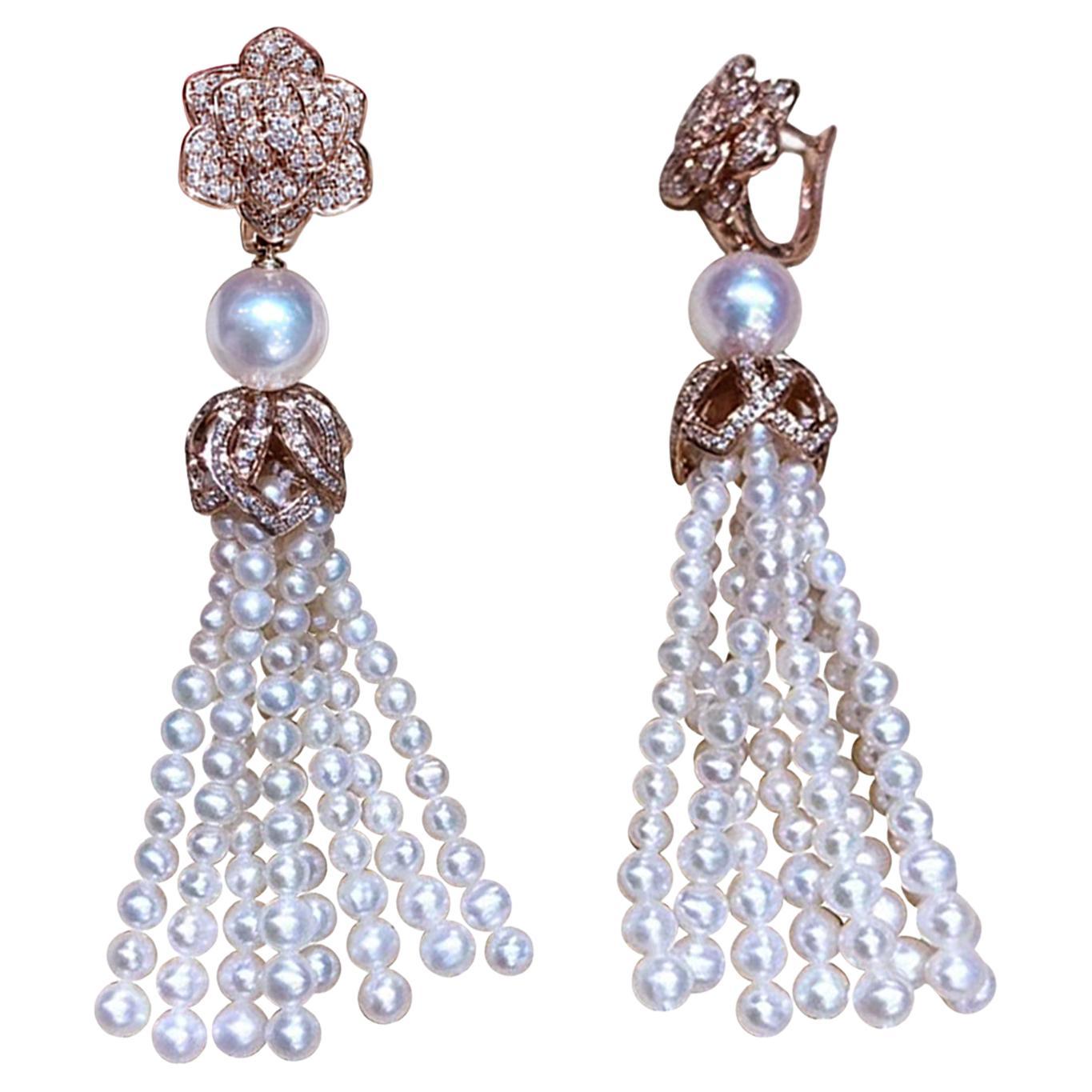 【Crown Radiance】 Orecchini con nappe Akoya e perle d
acqua dolce in oro rosa 18 carati