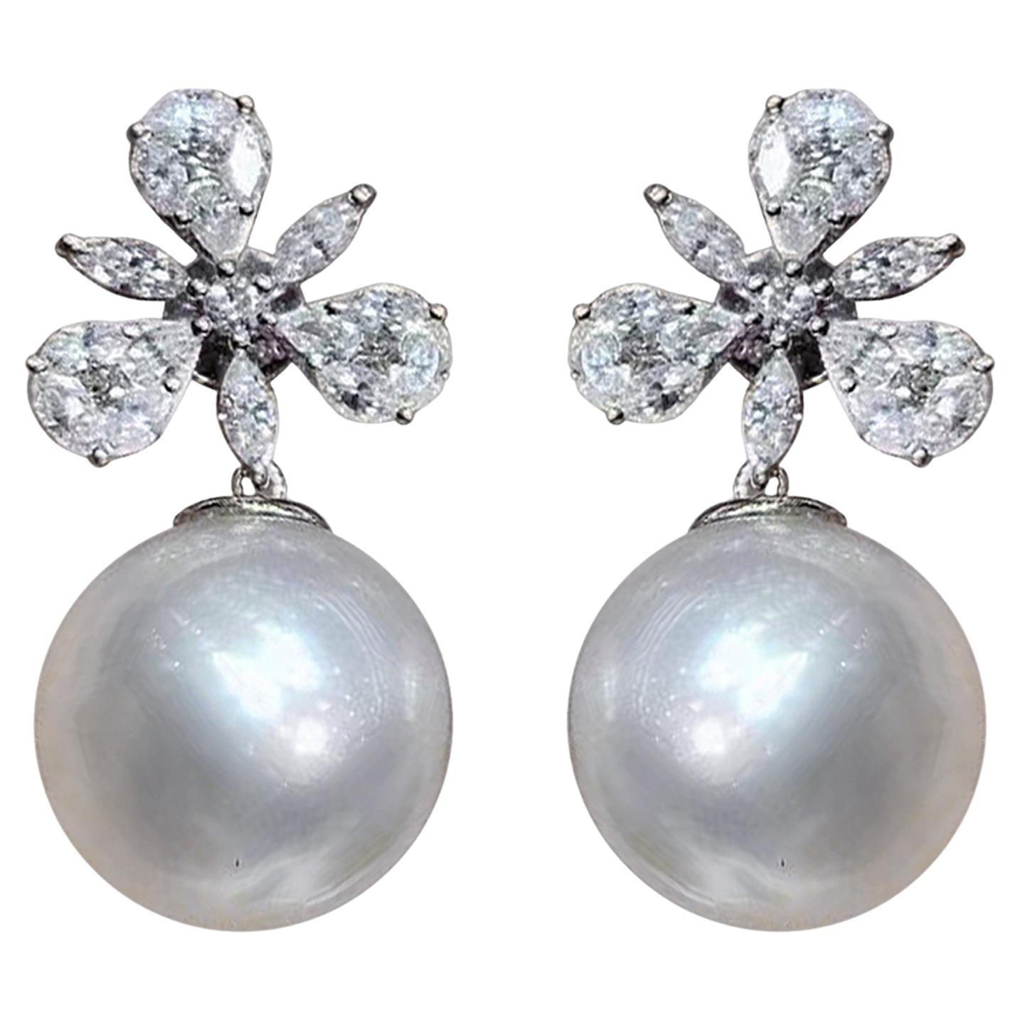 【Crown Radiance】Blossom Crown Aurora South Sea Pearl Diamond Stud Earrings