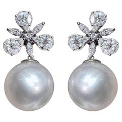 【Crown Radiance】Blossom Crown Aurora South Sea Pearl Diamond Stud Earrings