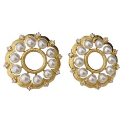 【Crown Radiance】 Orecchini in oro spazzolato Bloom Aurora Akoya Pearl 
Diamond