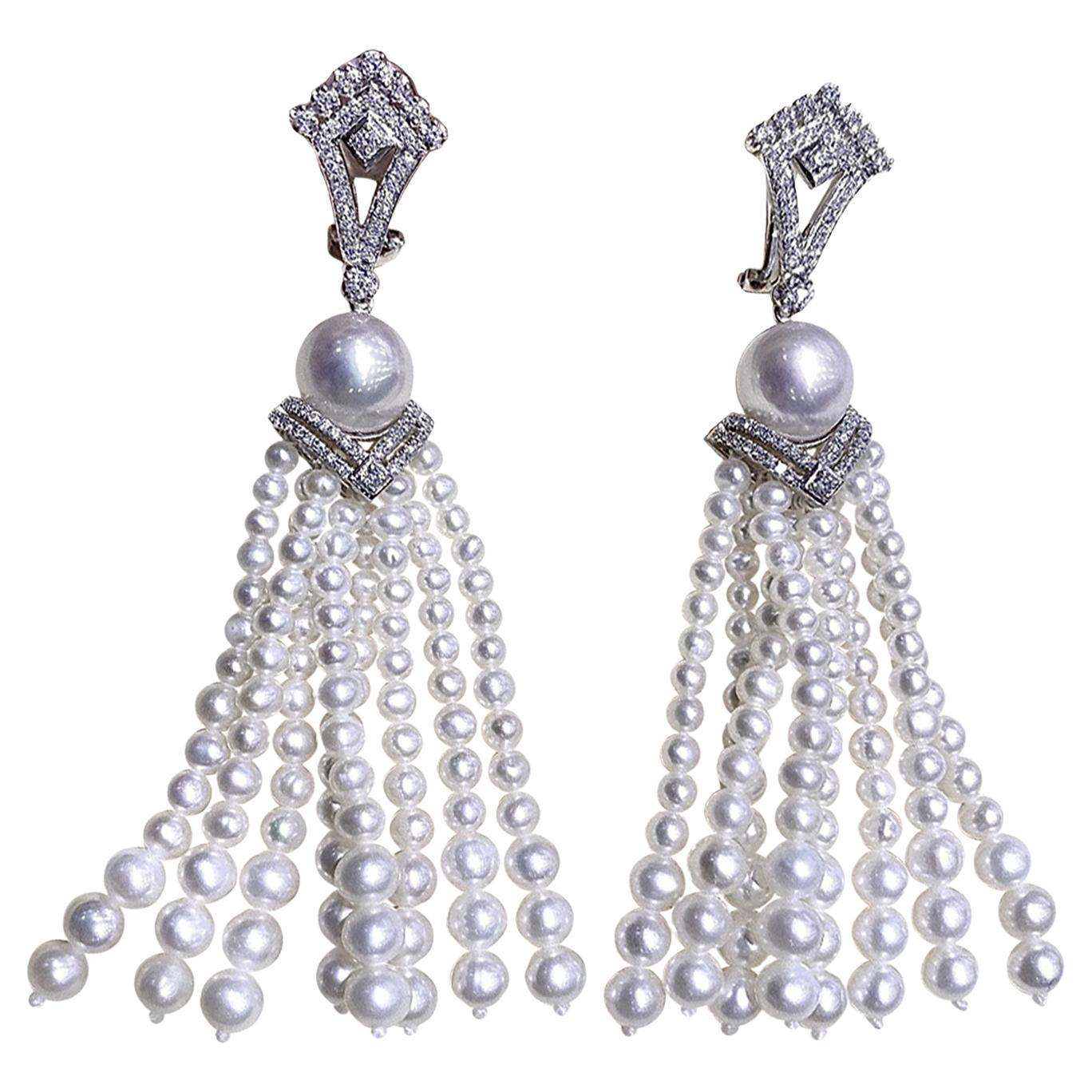 【Crown Radiance】 Orecchini a cascata con perle Akoya e diamanti d
acqua dolce