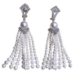 【Crown Radiance】 Orecchini a cascata con perle Akoya e diamanti d'acqua dolce