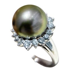 【Crown Radiance】Celeste Halo Aurora Tahitian Pearl Platinum Diamond Ring