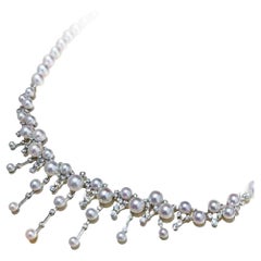 Collana di diamanti con perle Aurora Akoya a cascata celestiale
