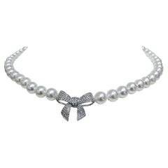 【Crown Radiance】"Chérie" Diamond Bow Aurora Pearl Necklace