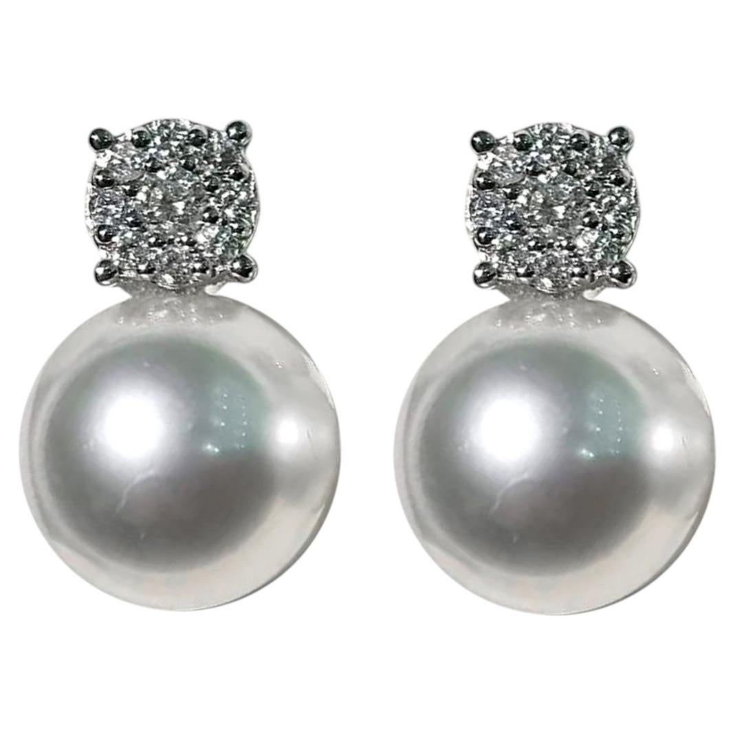 【Crown Radiance】Classic South Sea Pearl Diamond Stud Earrings For Sale