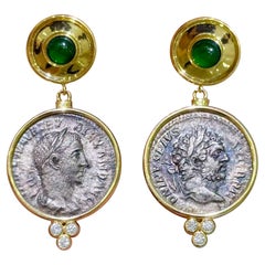 【Crown Radiance】Collector’s Ancient Roman Silver Coin Emerald & Diamond Earrings
