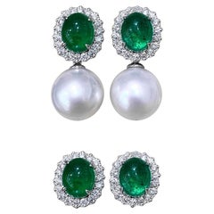 【Crown Radiance】Convertible Emerald & South Sea Pearl Diamond Earrings