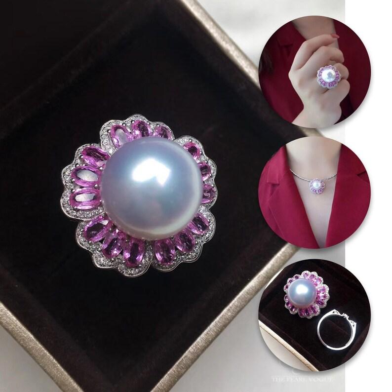 Uncut 【Vine Symphony】Convertible Pink Sapphire South Sea Pearl Ring Pendant For Sale