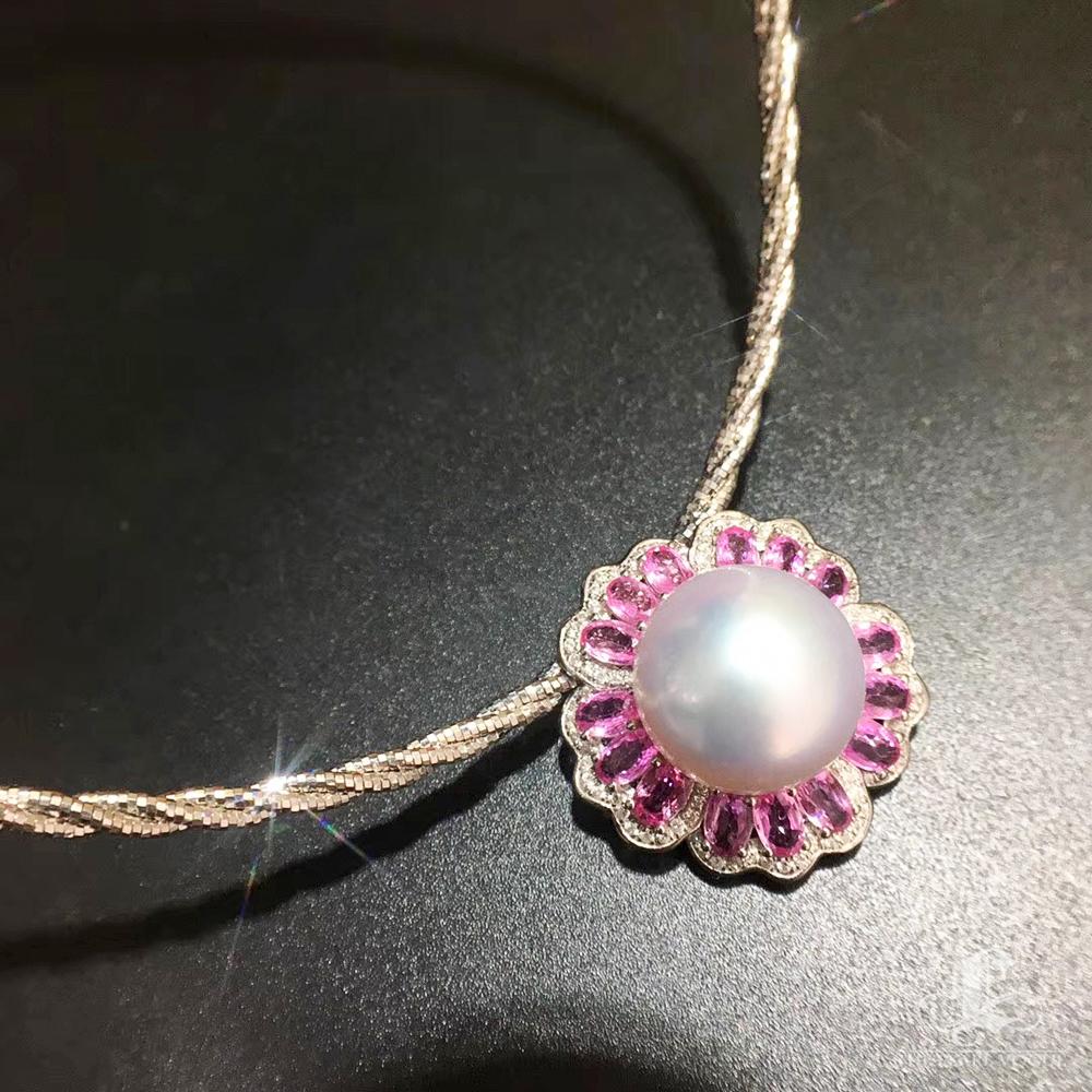 【Vine Symphony】Convertible Pink Sapphire South Sea Pearl Ring Pendant For Sale 3