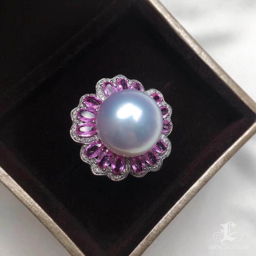 【Vine Symphony】Convertible Pink Sapphire South Sea Pearl Ring Pendant For Sale 2