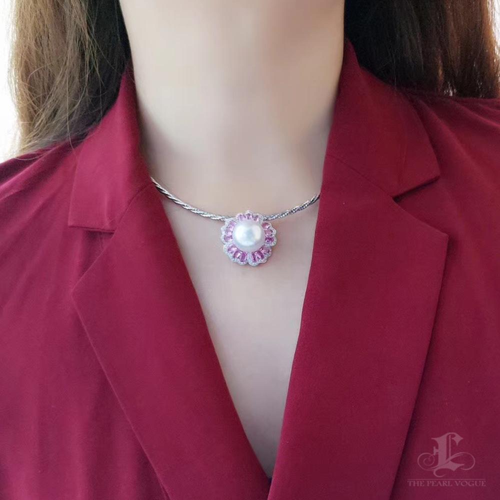 【Vine Symphony】Convertible Pink Sapphire South Sea Pearl Ring Pendant For Sale 4