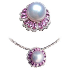 【Crown Radiance】Convertible Pink Sapphire South Sea Pearl Ring Pendant