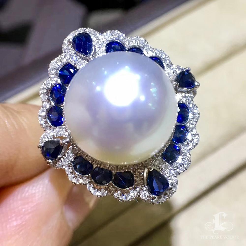 【Crown Radiance】Convertible Saphir Diamant Aurora Südsee Perlen Ring Anhänger Damen im Angebot