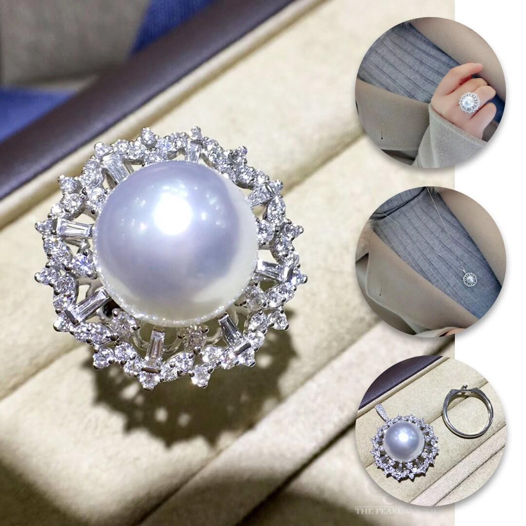 Grezzo Corona radiosa】 Anello/pendente convertibile con perle dei mari del sud e diamanti in vendita