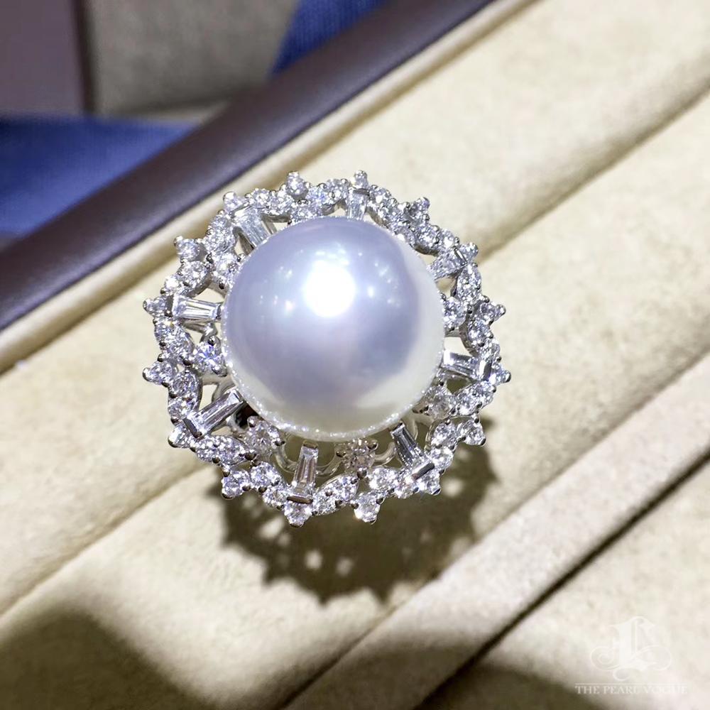 Corona radiosa】 Anello/pendente convertibile con perle dei mari del sud e diamanti in vendita 4
