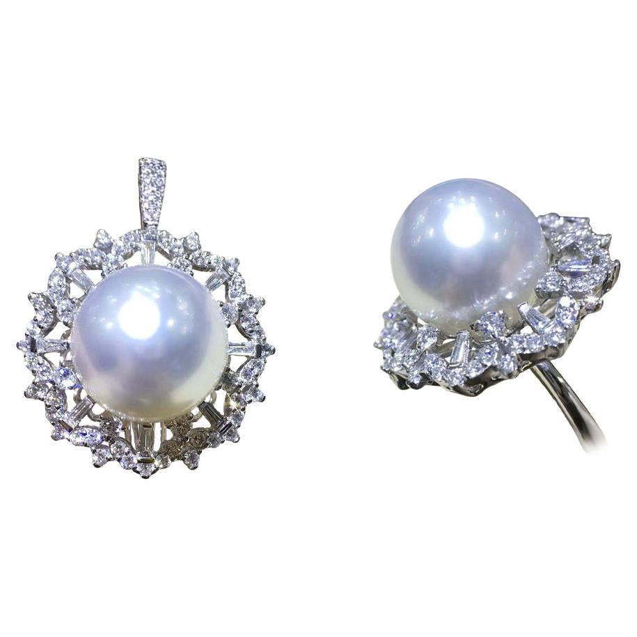【Crown Radiance】Convertible South Sea Pearl and Diamond Cocktail Ring/Pendant