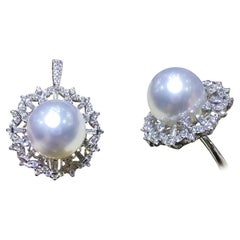 【Crown Radiance】Konvertierbare Südsee Perle und Diamant Cocktail Ring/Anhänger