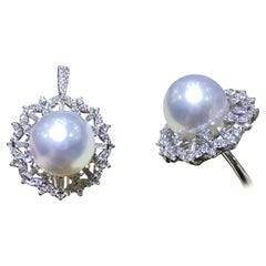 Corona radiosa】 Anello/pendente convertibile con perle dei mari del sud e diamanti