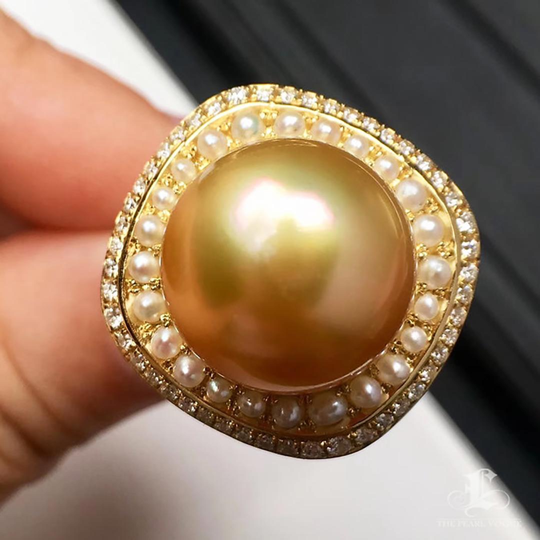 Anello con diamanti di perle dei mari del sud da 14-15 mm In condizioni Nuovo in vendita a New York, NY