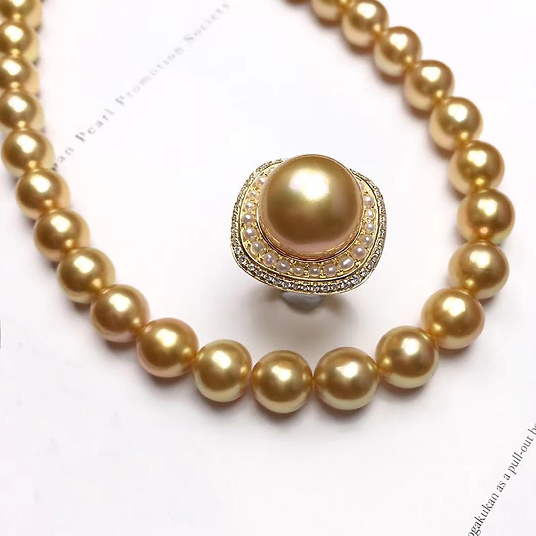 Anello con diamanti di perle dei mari del sud da 14-15 mm in vendita 2