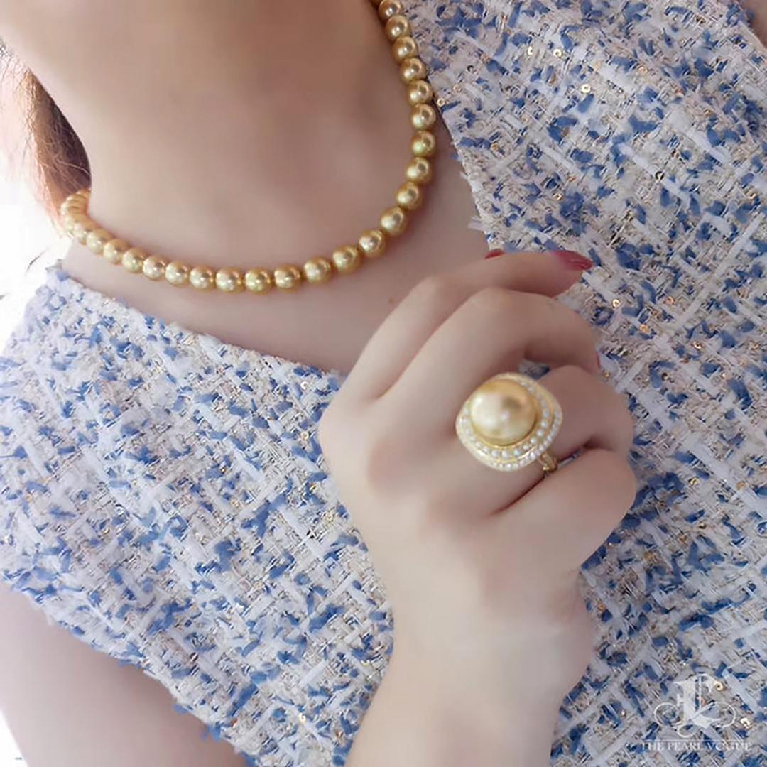 Anello con diamanti di perle dei mari del sud da 14-15 mm in vendita 3