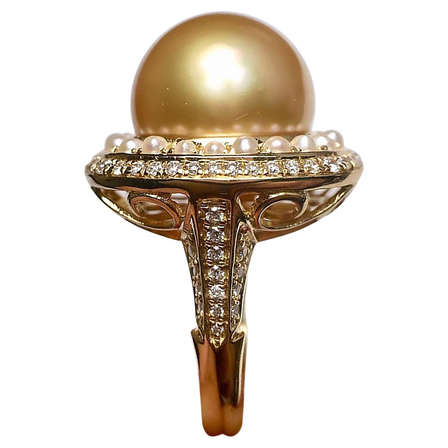 Anello con diamanti di perle dei mari del sud da 14-15 mm