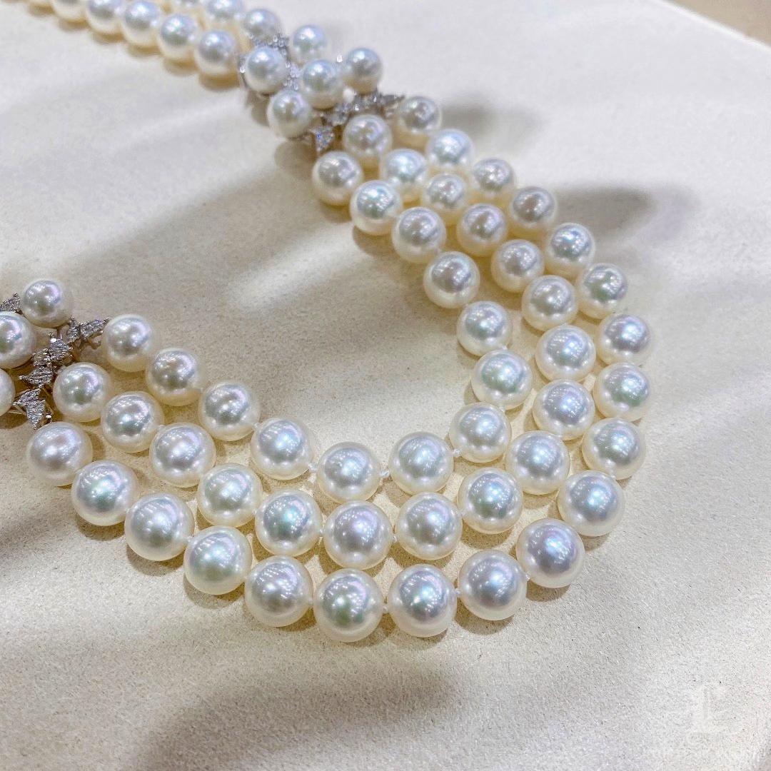Corona Radiosa】Collana di perle Akoya a più fili con chiusura a diamante in vendita 3