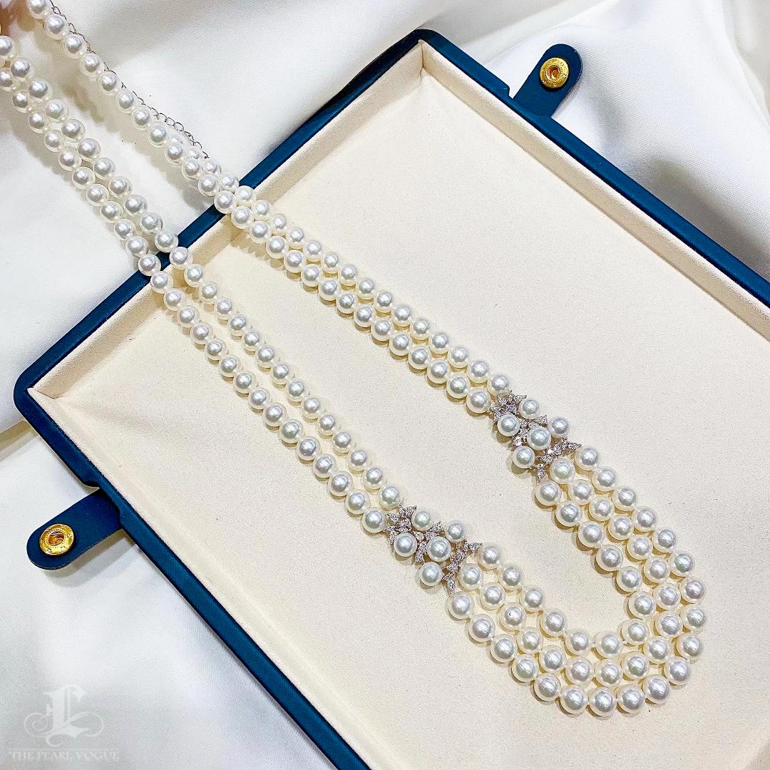 Corona Radiosa】Collana di perle Akoya a più fili con chiusura a diamante in vendita 4