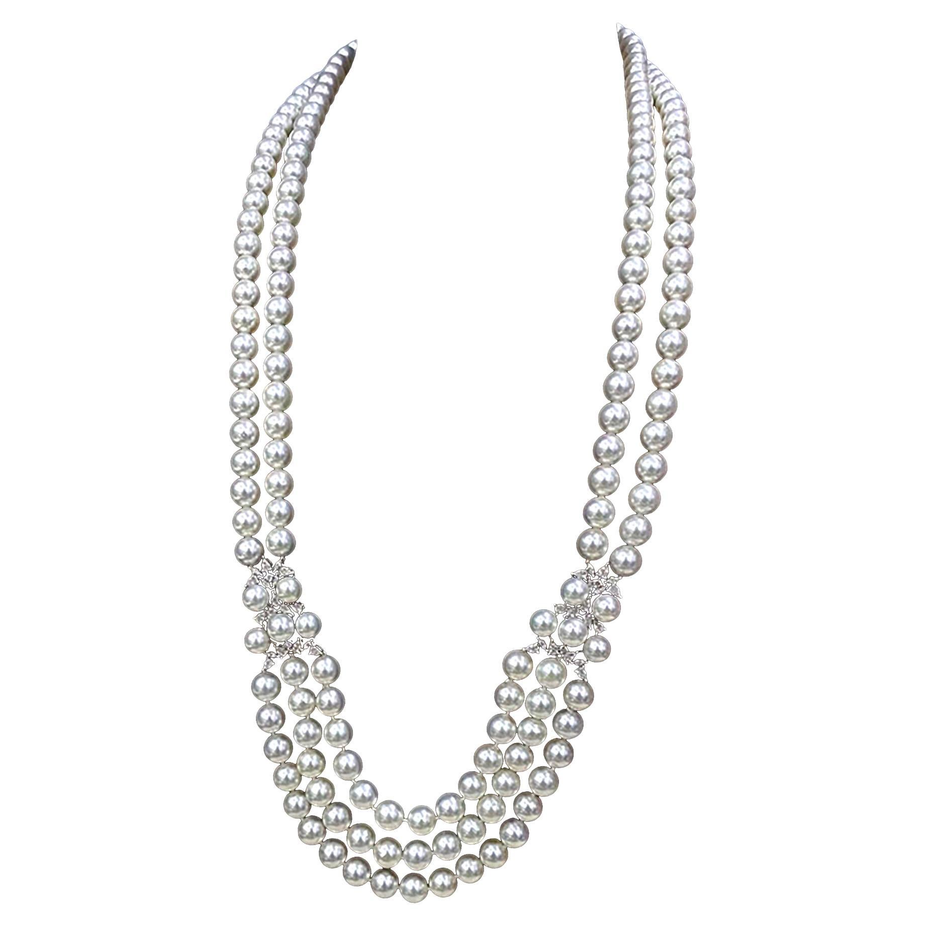 Corona Radiosa】Collana di perle Akoya a più fili con chiusura a diamante