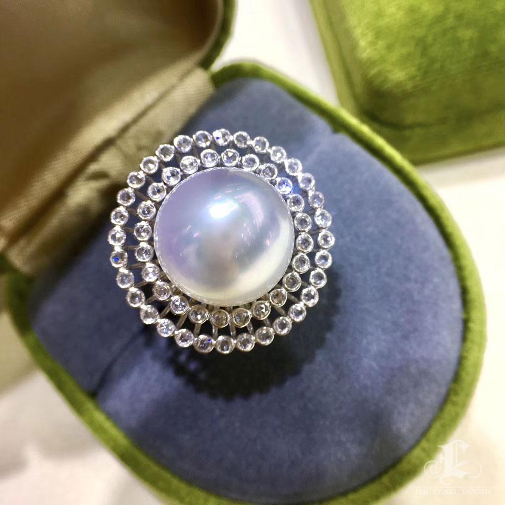 Anello da cocktail con diamante Sunburst Aurora e perle dei mari del sud in vendita 4