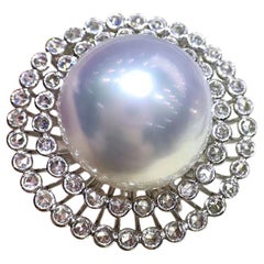 Anello da cocktail con diamante Sunburst Aurora e perle dei mari del sud