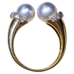 【Crown Radiance】Doppelter Akoya Perlenring mit Diamanten in 18K Gold