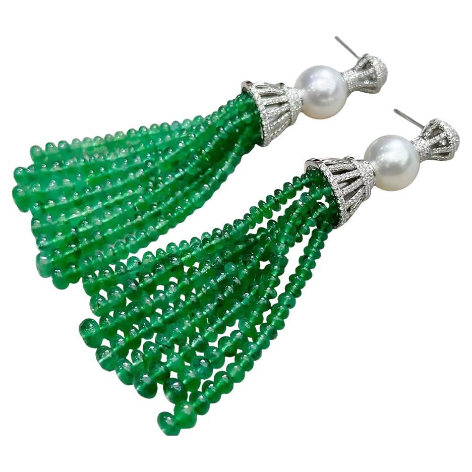 【Crown Radiance】Emerald Tassel & Südsee Perle Meisterwerk Ohrringe