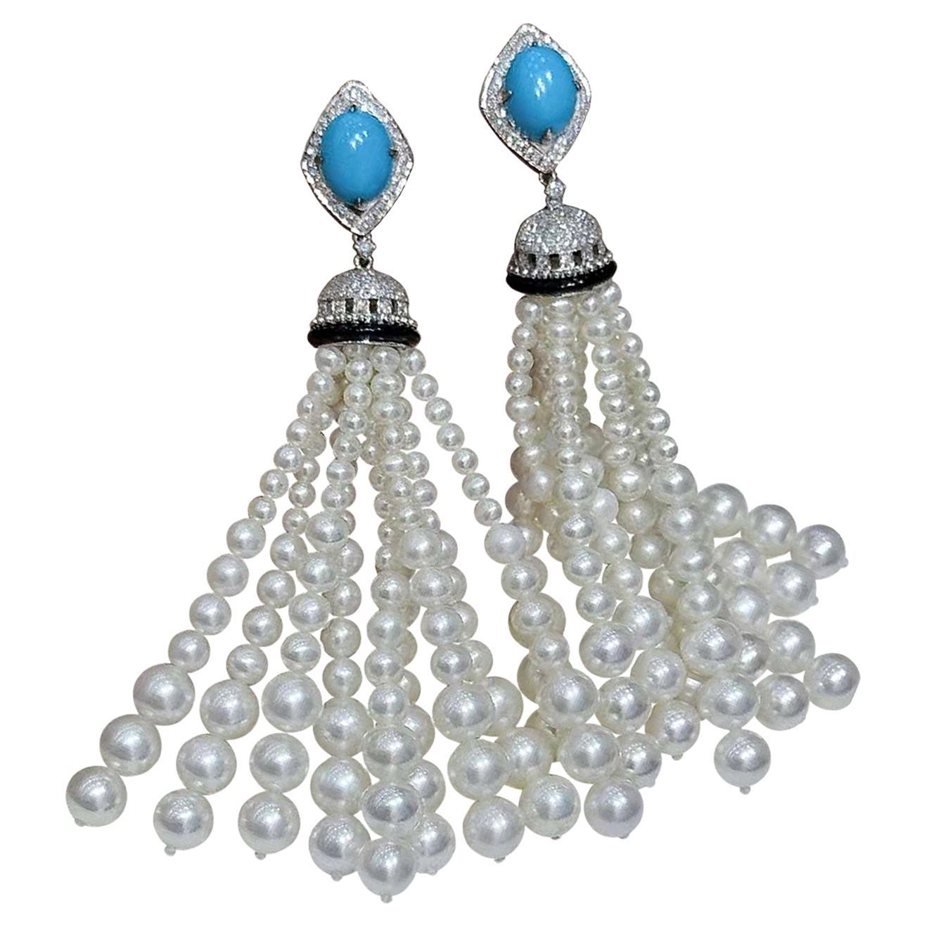 CELMA - Orecchini con nappe in turchese e diamanti a velo d
imperatrice