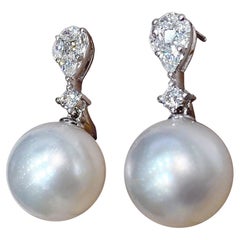 Crown Radiance】Ever After Südseeperle und Brillant Diamant Brautohrringe
