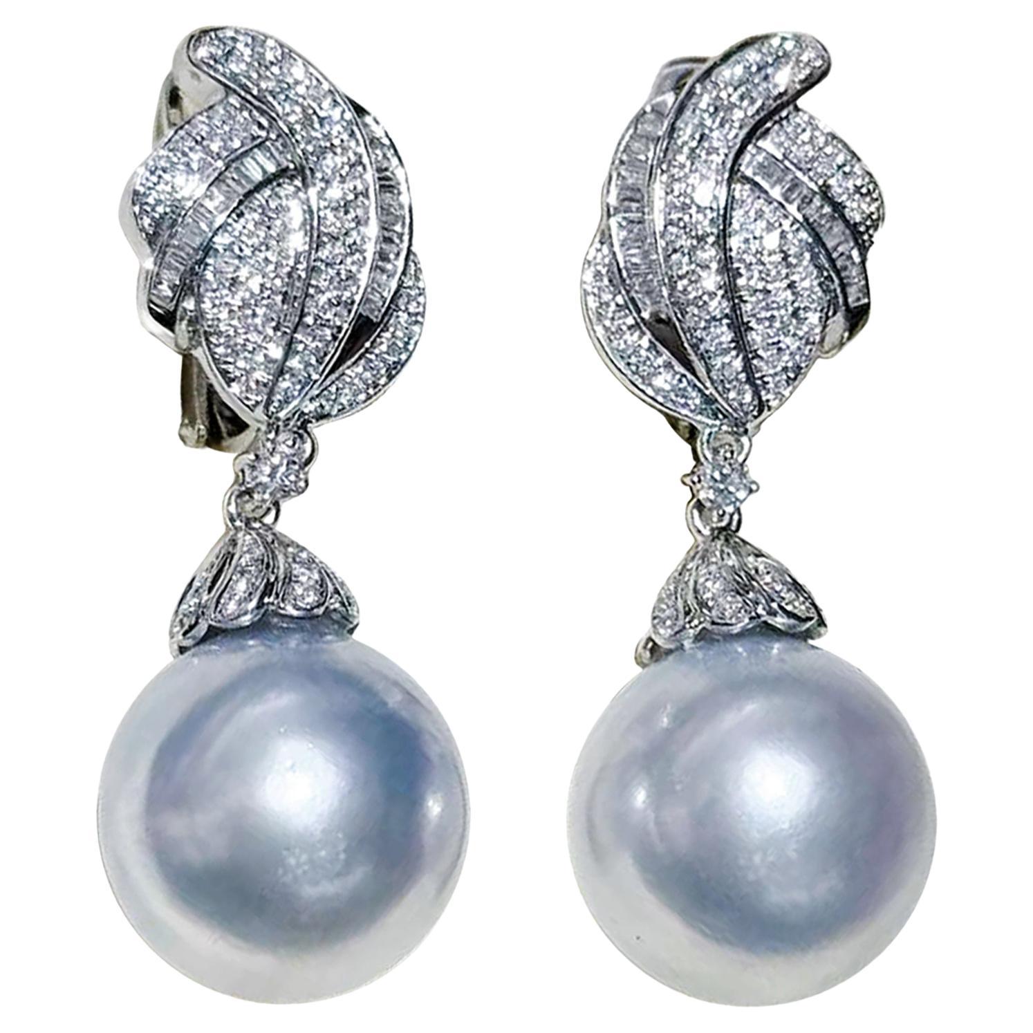 【Crown Radiance】Feather Crest Diamond Aurora South Sea Pearl Earrings