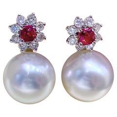 【Vine Symphony】Floral Bloom Aurora South Sea Pearl & Spinel Gala Earrings
