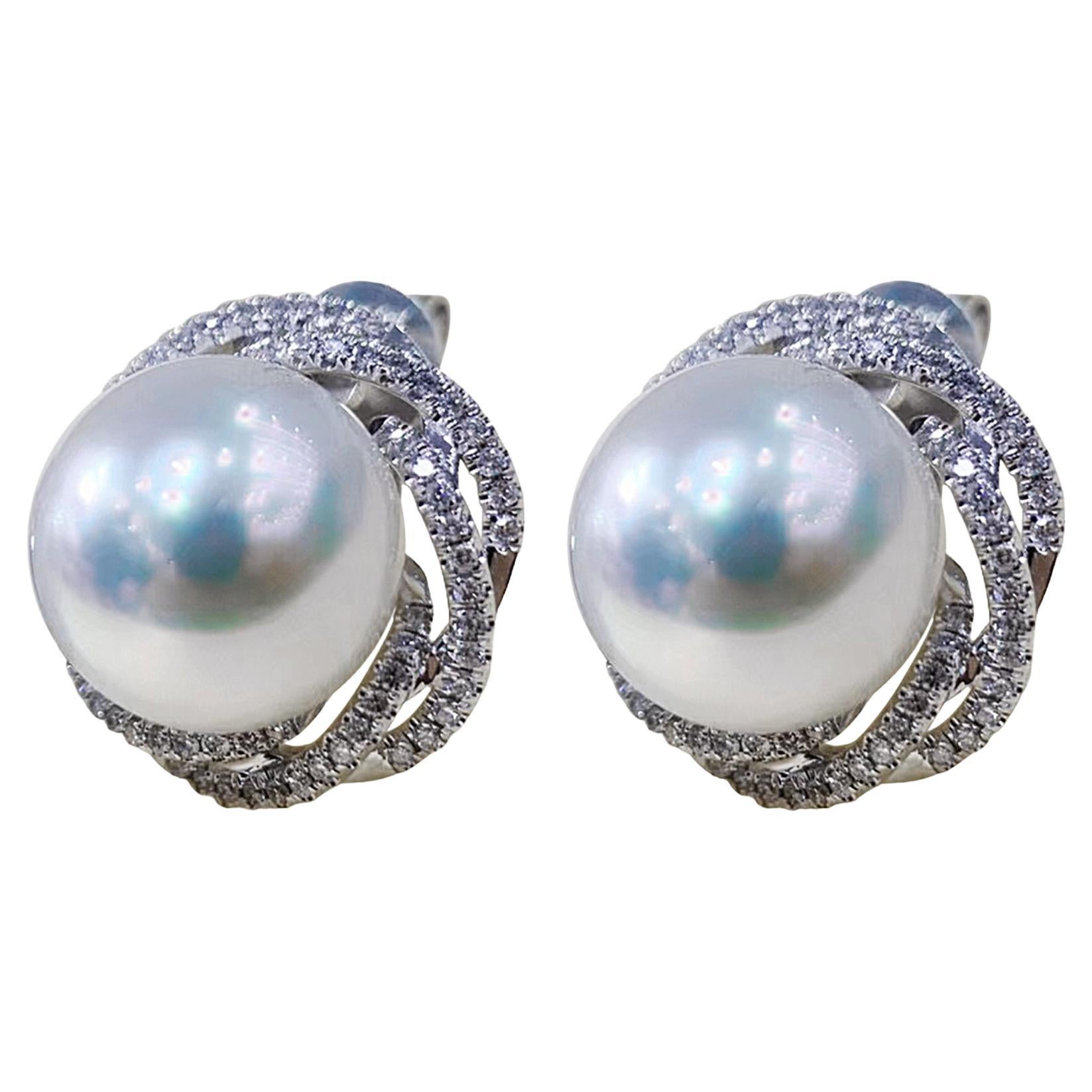 【Crown Radiance】Galaxy Diamond Aurora South Sea Pearl Cocktail Earrings For Sale