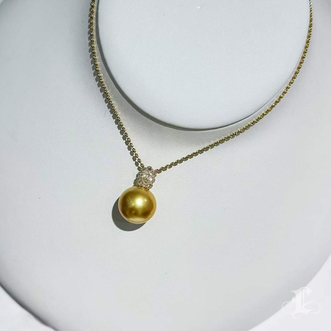 Ciondolo con diamante e perla d'oro dei mari del sud certificata GIA in vendita 5