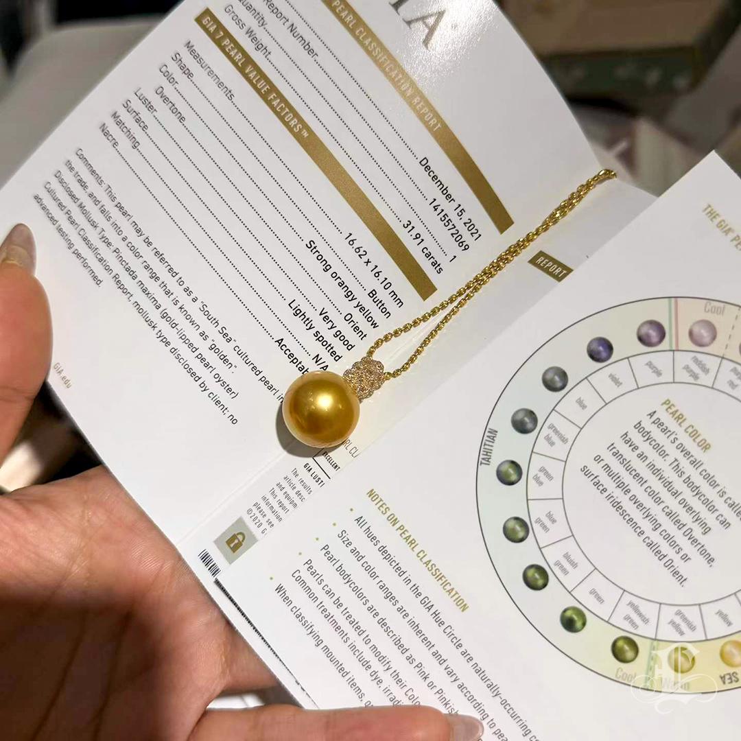 Ciondolo con diamante e perla d'oro dei mari del sud certificata GIA in vendita 6