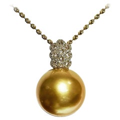 【Crown Radiance】GIA Certified Golden South Sea Pearl Diamond Pendant