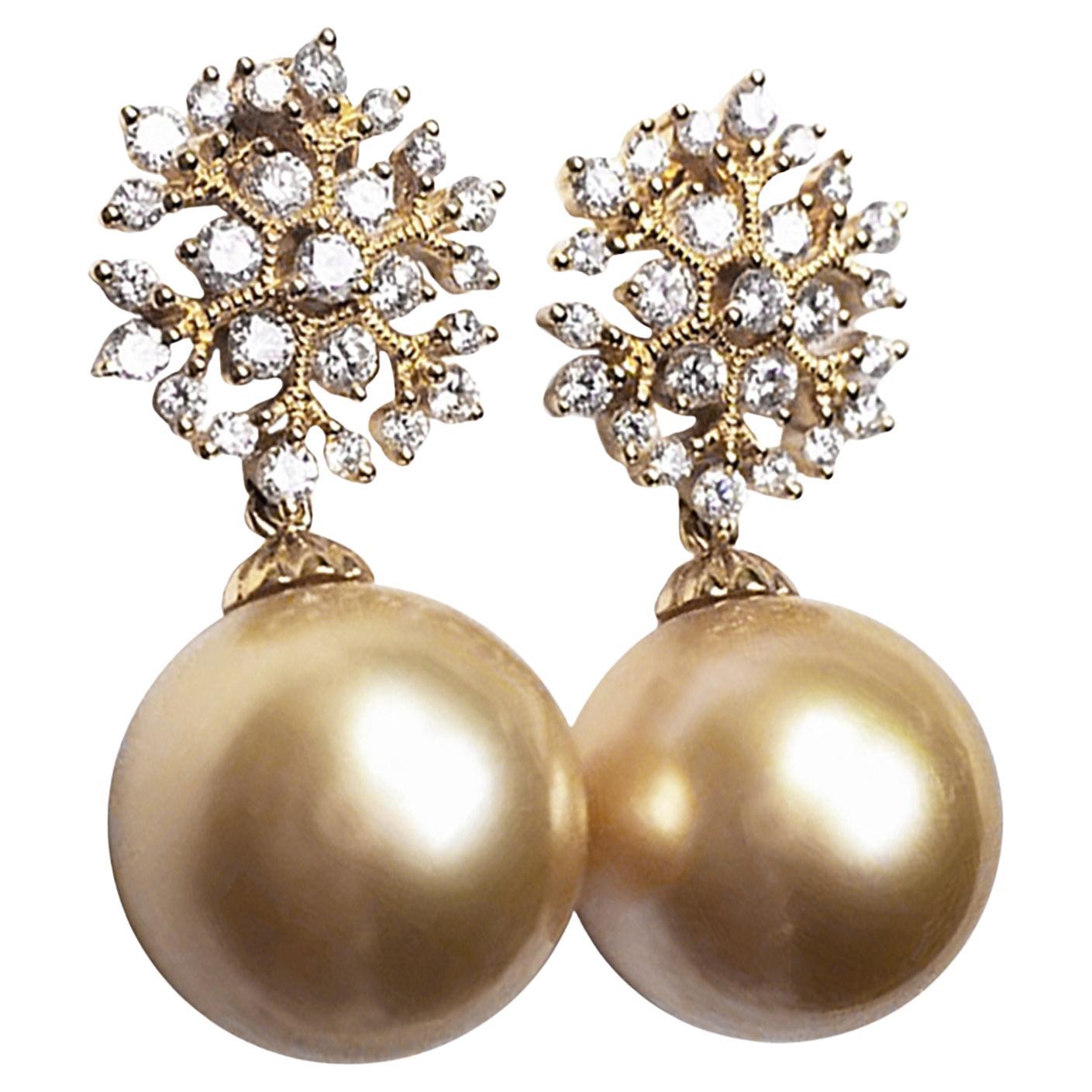 【Crown Radiance】Gilded Snowfall Golden South Sea Pearl Diamond Drop Earrings