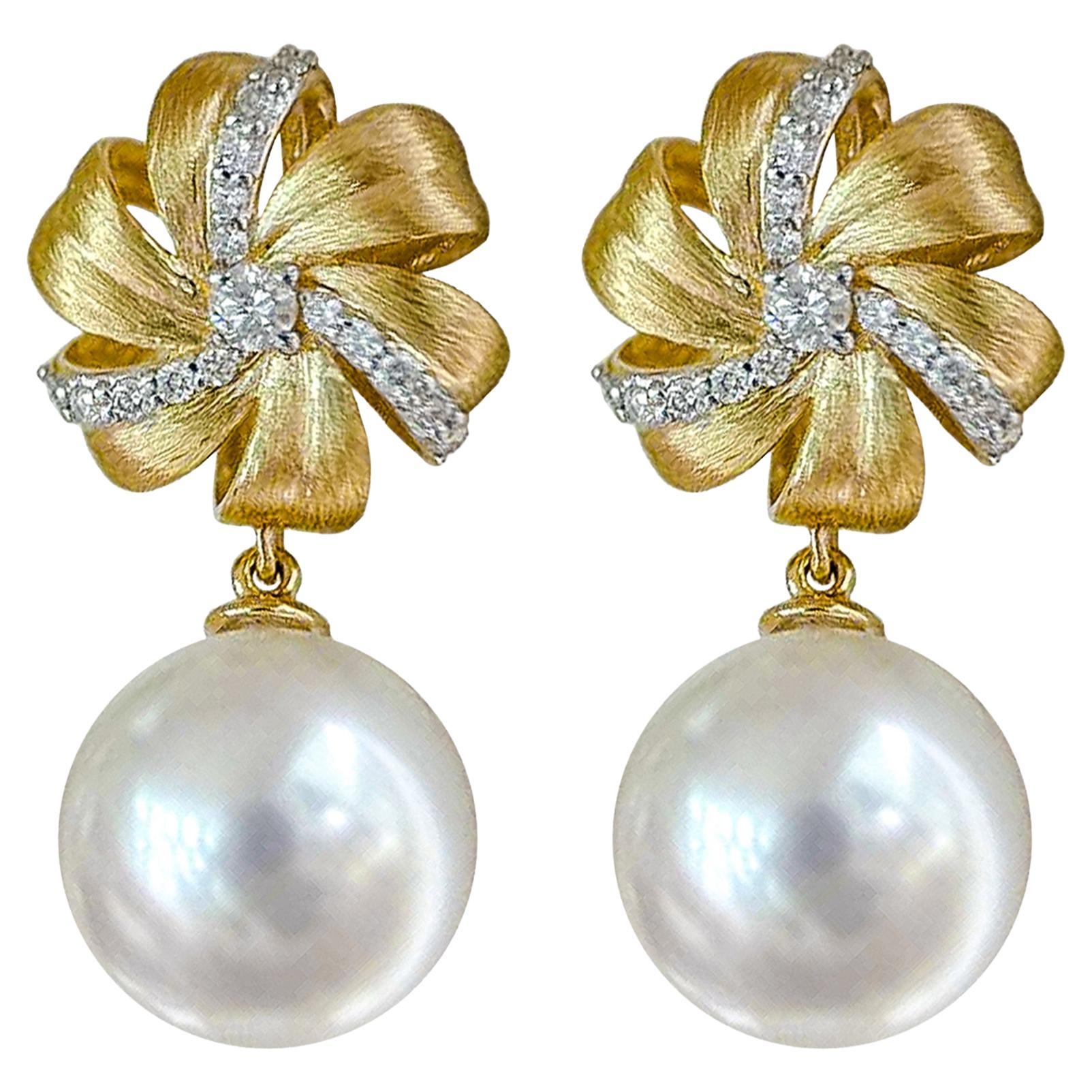 【Crown Radiance】Golden Bloom Aurora South Sea Pearl Diamond Gala Earrings