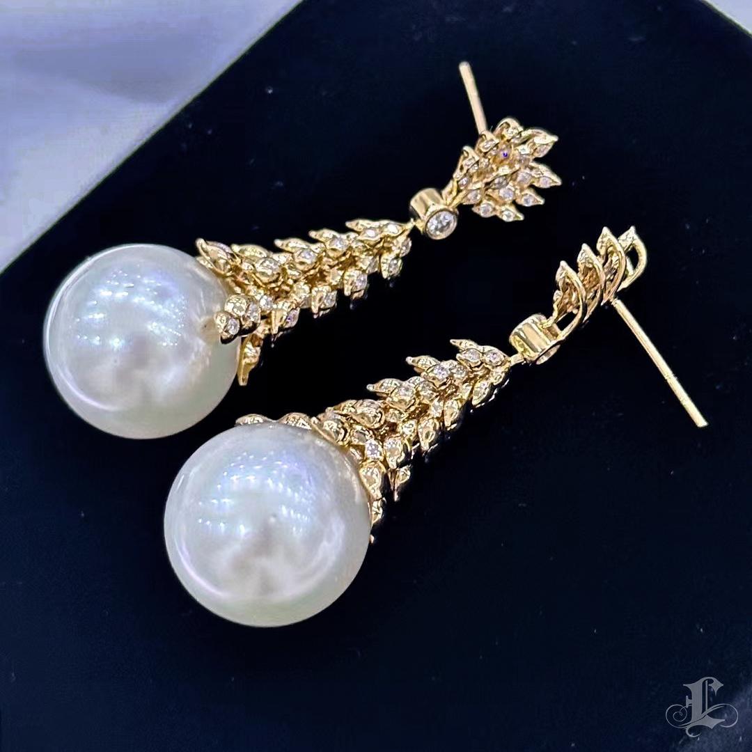 【Crown Radiance】Boucles d'oreilles or Cascade Aurora Perle des mers du Sud Diamant Neuf - En vente à New York, NY