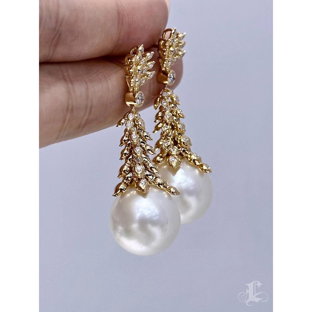 【Crown Radiance】Boucles d'oreilles or Cascade Aurora Perle des mers du Sud Diamant en vente 2