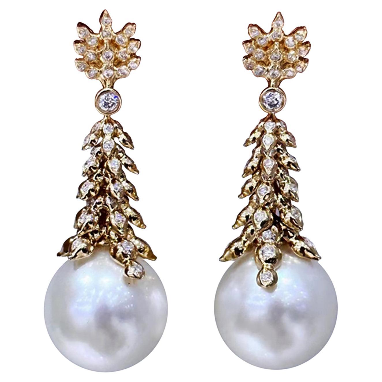 【Crown Radiance】Boucles d
oreilles or Cascade Aurora Perle des mers du Sud Diamant